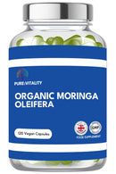 Pure: Vitality Organic Pure Moringa Leaf - 120 Vegan Capsules - High Strength Moringa Oleifera - 500mg per Capsule - GMP HACCP UK Certified - 4 Month Supply