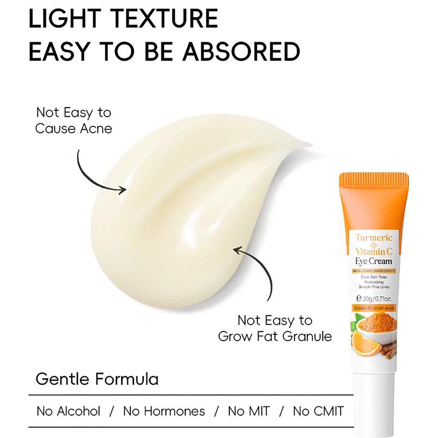 Generic Vitamin C Turmeric Eye Cream for Dark Circles and Puffy Eyes, Moisturizing Under Eye Brightener, Lightweight Anti-Aging Skincare for All Skin Types