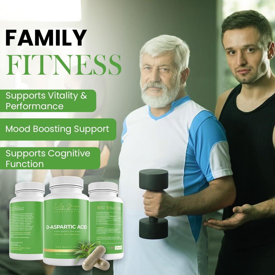 Lily Green Supplements Lily Green D Aspartic Acid Capsules | 2000mg Per Serving High Strength Pure DAA | Supplement for Men | No Artificial Fillers | 90 Vegan Capsules | Made in UK