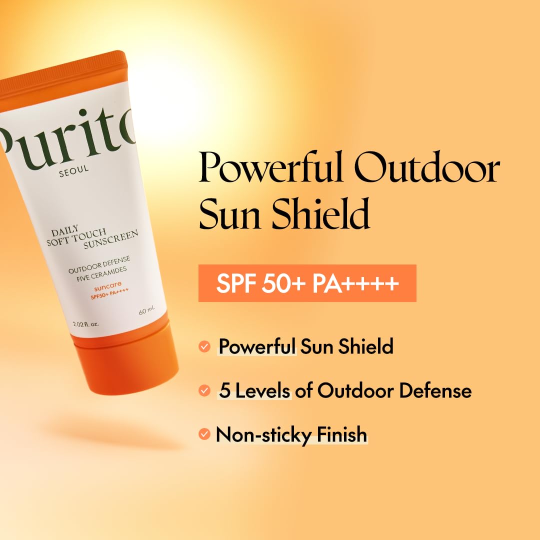 PURITO SEOUL Daily Soft Touch Sunscreen, SPF50+ PA++++, Ceramides, Non White Cast, Water-Resistant UVA & UVB Protection, K-Beauty