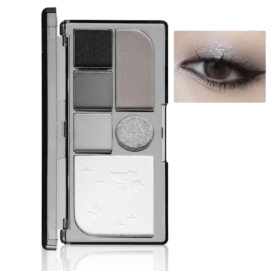 GEEWHILE Eyeshadow Palettes, Black Smoky Eye Shadow Pallets For Women, Highly Pigmented 6 Colors Black Silver Gray White Eyeshadow, Shimmer & Matte Long Lasting Eyeshadow Makeup Kits