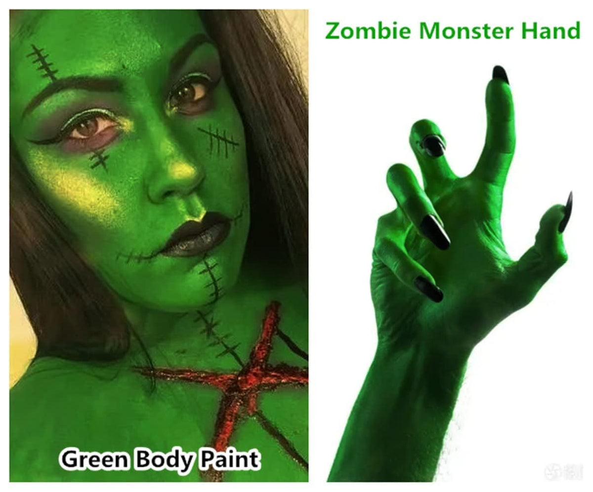 Go Ho Makeup Liquid Green Face Body Paint(2.1 oz),Green Makeup Water Based Face Paint and Body Paint for Special FX, Cosplay, and Halloween Make up
