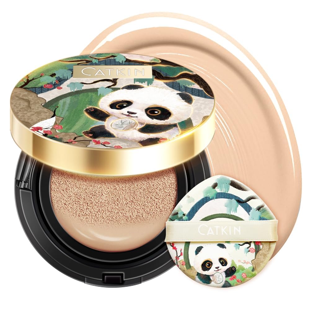 CATKIN Panda Land Foundation Full Coverage, Breathable Cushion Foundation with Nourishing and Long-wearing Formula, Buildable Coverage for Sensitive Skin, 15g*2