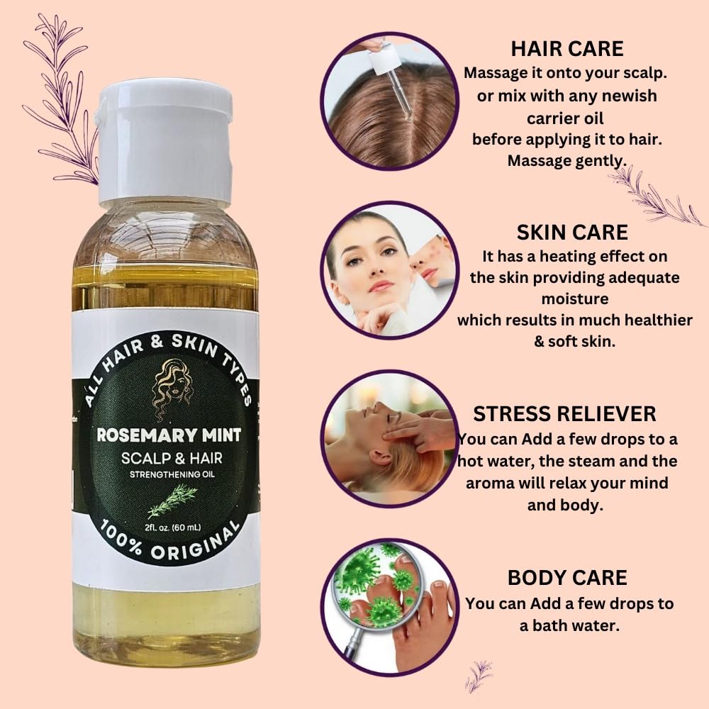 ProTech Rosemary Essential Oil 60 ML, 100% Pure & Natural, Stimulates Hair Growth for Men and Women, Moisturizes Skin, Scalp Nourishes, Treat Dry & Damaged Hair, Target Hair Loss, Paraben Free