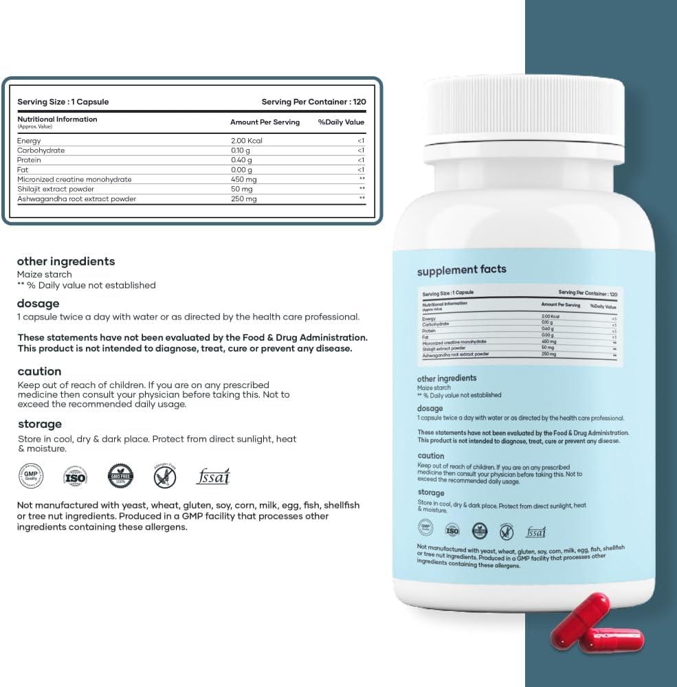 mars by GHC Mars by GHC Micronized Creatine Monohydrate Caps | Powered with Shilajit | 120 Capsules | Pack of 1 (240)