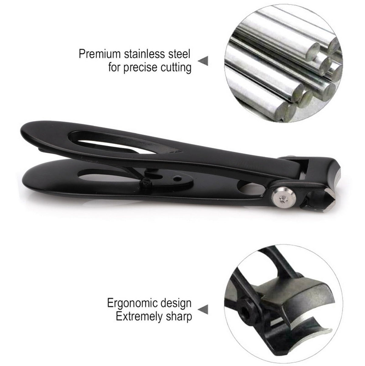 AyeVision Nail Clippers 16mm Wide Large Jaw Opening for Thick Nail Stainless Steel Black Fingernail and Toenail Nipper Cutter Podiatry Trimmer Pedicure Manicure Kit