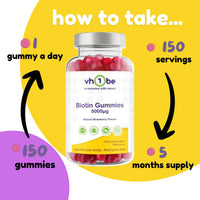 vh1be Biotin 5000ug - 150 Natural Strawberry Flavour Gummies