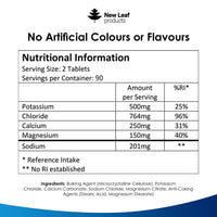 NEW LEAF PRODUCTS Electrolytes Tablets - High Strength Rehydration Tablets - with Potassium, Calcium, Sodium, Chloride, and Magnesium Fasting Keto Electrolytes Vegan Made in UK
