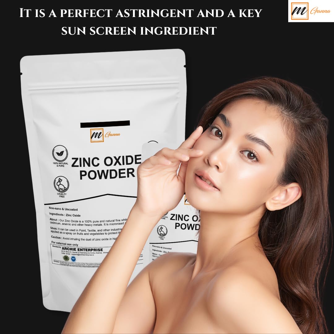 mGanna 100% Natural Zinc Oxide Powder (Non-Nano and Uncoated) for Skin Hair and Health Care 1 LBS / 454 GMS