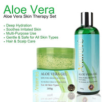 Ammuri Organic Aloe Vera Gel Set - 2 Pack: 300ml Bottle & Jar - 100% Pure Aloe for Skin & Hair Care - Non-Sticky & Fast Absorbing - Multi-Purpose Hydration