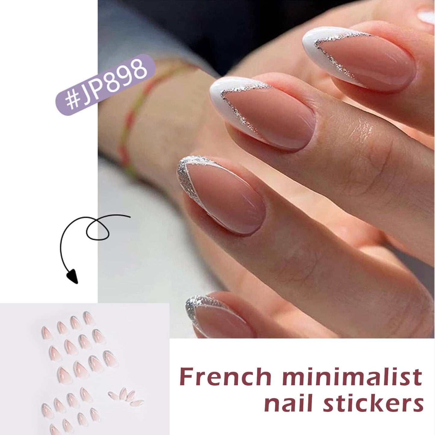 Angivlga Press On Nails Long Coffin Bellarine Tapered full coverage glossy false Nails, Fake Arcylic press on nails hand manicure for women (French)