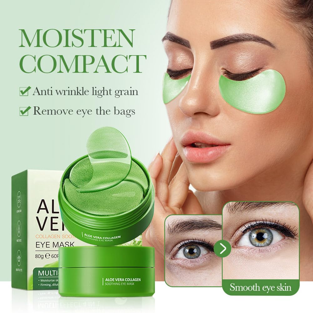QEEROYO Aloe Vera Eye Patches, Under Eye Patches, Aloe Vera Cooling Eye Masks, Under Eye Masks, Aloe Vera Eye Bags Remover, Aloe Vera Eye Masks, Aloe Vera Under Eye Treatment Masks, 60Pcs
