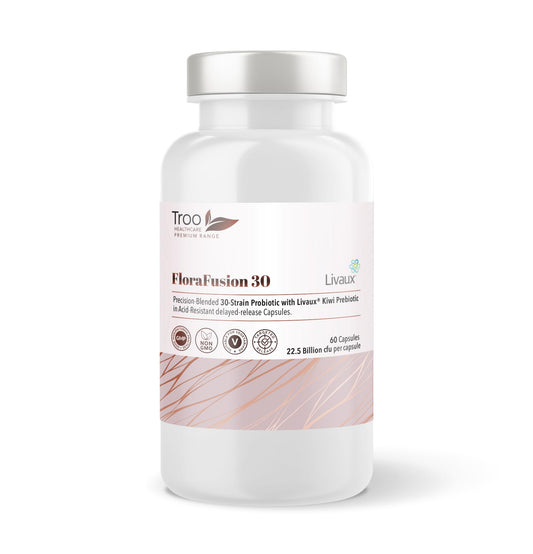 FloraFusion 30 Elite Advanced Probiotic and Livaux Prebiotic Active Cultures Supplement - 60 Capsules - 30 probiotics Strains (22.5 Billion CFU)