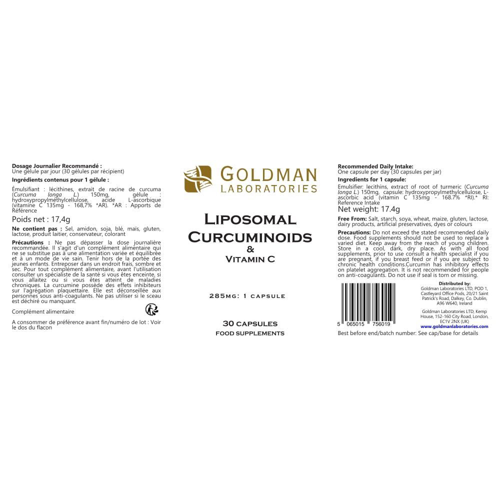 Goldman Laboratories Liposomal Curcuminoids Trust from Goldman Labs– 30 Vegetable Capsules with Vitamin C – Strength – Absorption & Bioavailability- Antioxidant – Immunity – Joint Health – Vegan, Gluten Free & Non-GMO