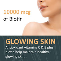 Biotic's Gain Biotin Gummies, 10000 mcg, Hair Skin and Nail Support, with Vitamins A C D E B6 B12 and Zinc, Vegan, Sugar Free, 120 Count