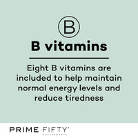 Prime Fifty Fighting Fatigue Supplement – 120 Day Supply – Energy Tablet with Vitamin B12, Magnesium & Iron for Over 50s – Co-Enzyme & C,D&B Vitamins
