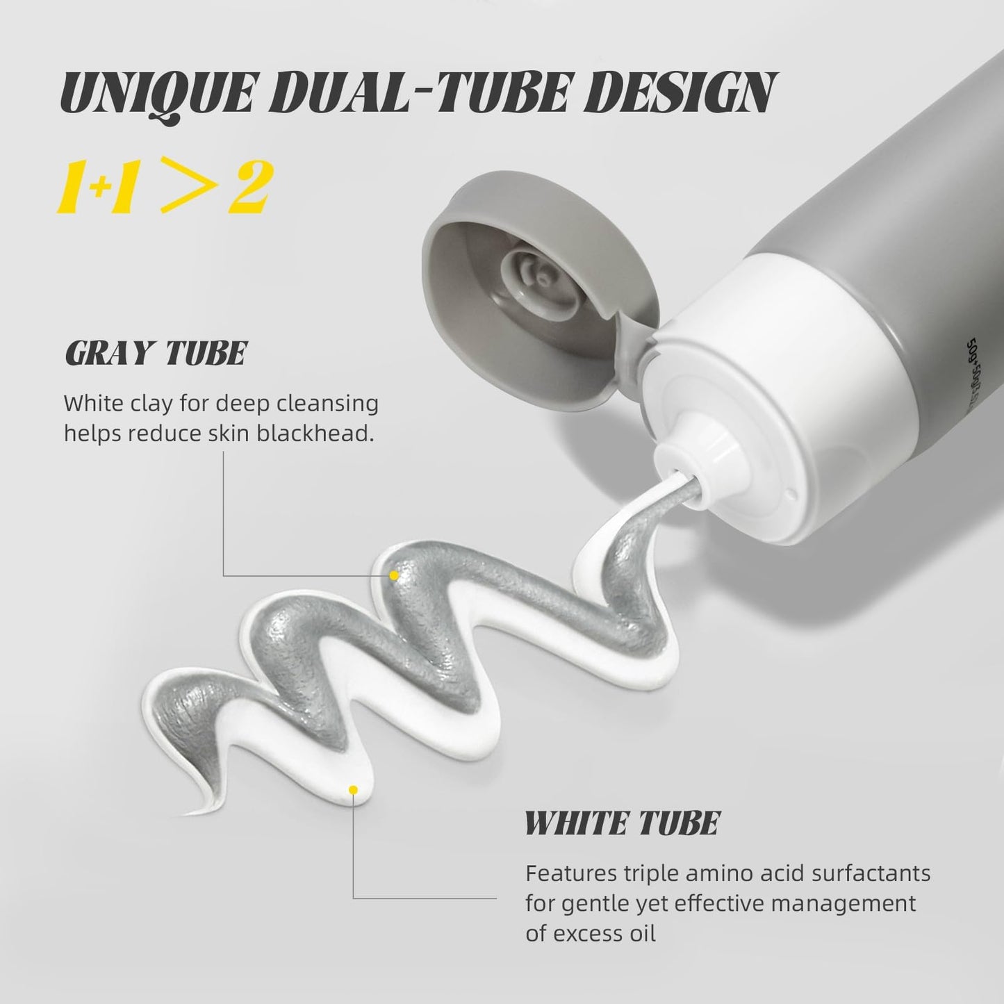 VGO Face Cleanser, Face Wash of Double Care and Effects, Cleansing Mud Mask & Amino Acid Cleansing Double Tube in 1 Facial Cleanser for All Skin Types 100g