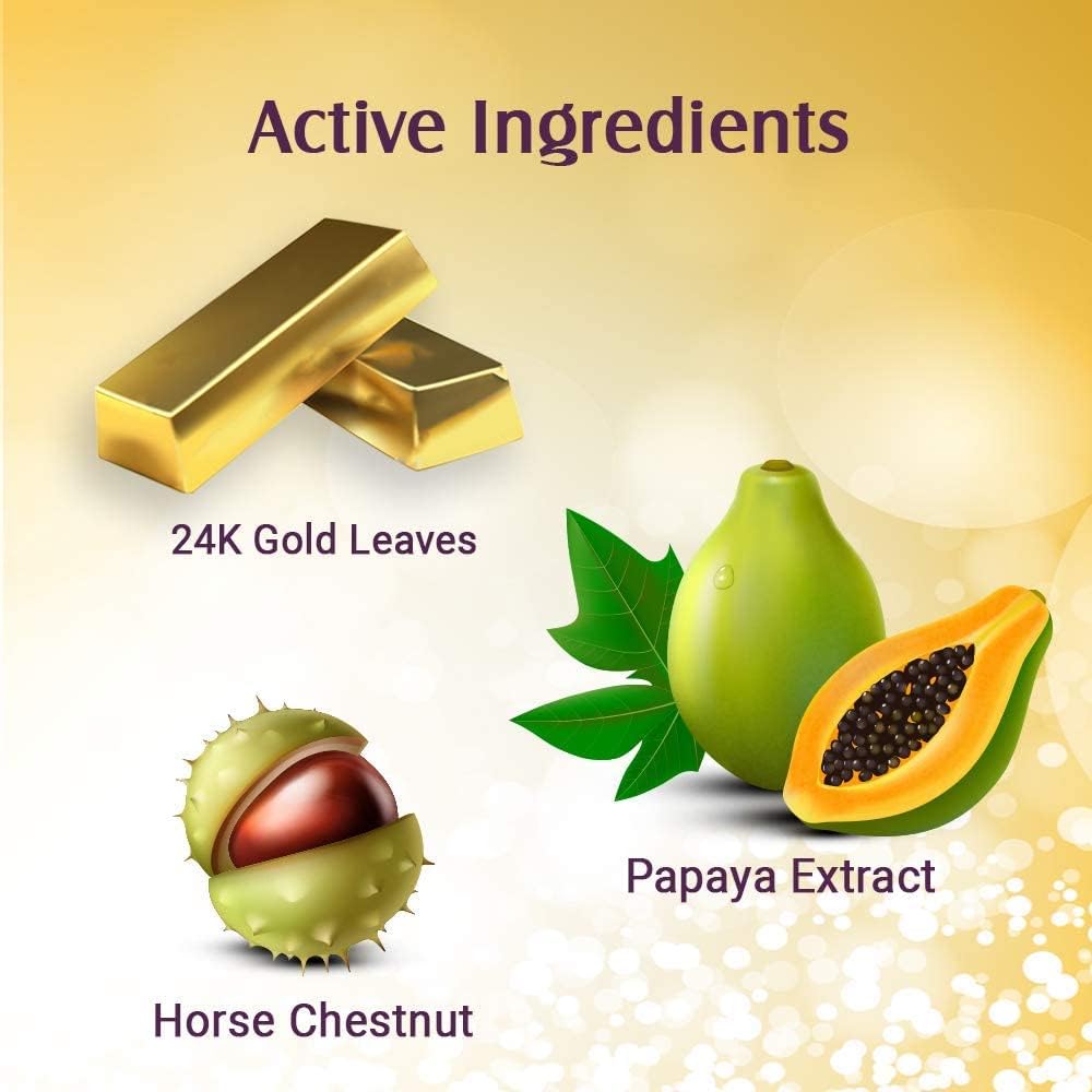 Lotus Herbals Radiant Gold Facial Kit For Instant Glow With 24K Pure Gold & Papaya,4 Easy Steps (Single Use)