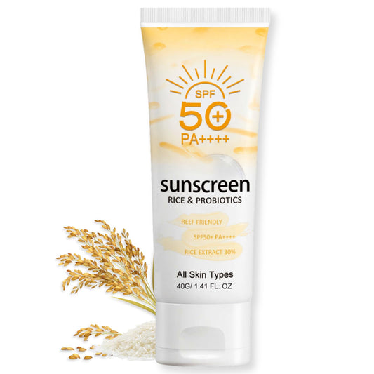 Trendyfave Probiotics Rice Sunscreen Spf 50, Rice Korean Sunscreen For Face, Organic Sun screen Spf 50, Body & Face Sunscreen Nourishing Skin, Korean Rice Skincare Solution For All Skin Types - 40G/1.41FL.OZ