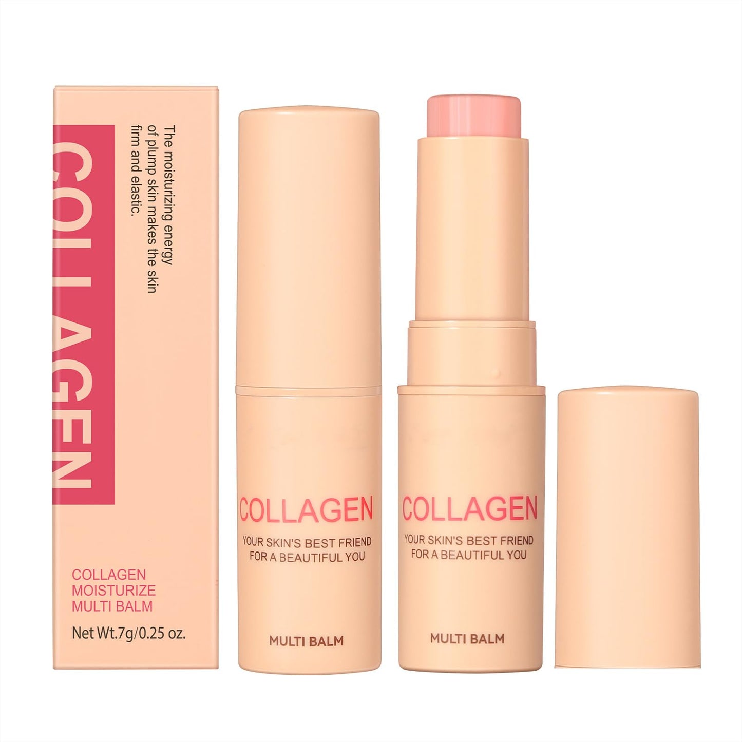 ewku Collagen Multi Balm Stick, Collagen Boosting Moisture Balm Stick for Lip & Eye Wrinkles, Anti Wrinkle Care Face Moisturiser, Korean Skincare Hydrating Eye balm,Tightening Lift Cream for Women - 2pcs