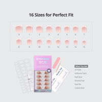 BTArtbox Stick On Nails for Women - Short Square Press On Nails, 32 Pcs Soft Gel French Tip False Nails With Glue, Reusable Semi-Transparent Fake Nail Kit in 16 Sizes, French Girl