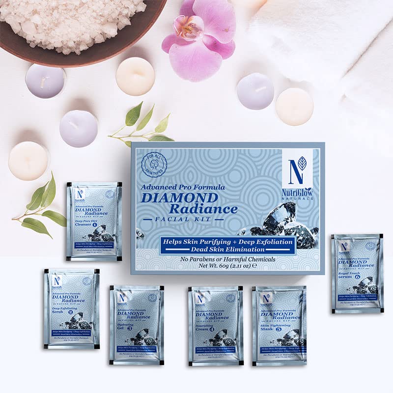 NUTRIGLOW NATURAL'S Advanced Pro Formula Diamond Radiance Facial Kit For Make Skin Acne & Spot Free,Brightens Up Dull Skin, 60gm Multicolor