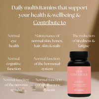 Womens Multivitamins & Minerals with Hyaluronic Acid & Biotin | 26 Essential Vitamins, Minerals & Botanicals | Optimal Dosages | Vegan & Gluten Free | No Synthetic fillers | 60 Caps | Her Essentials