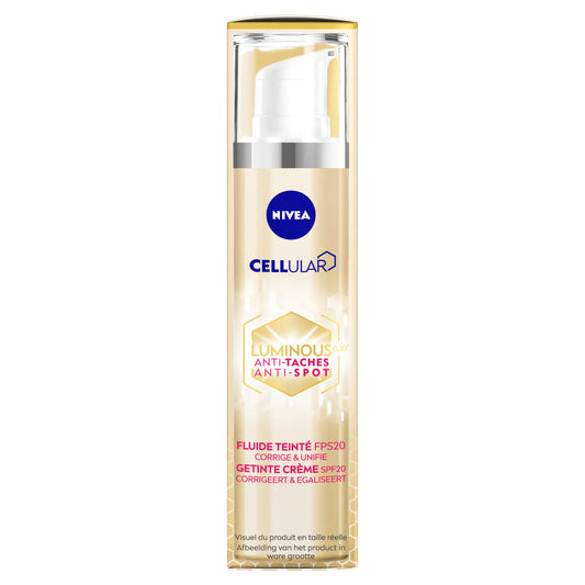 NIVEA CELLULAR LUMINOUS FPS20 Tinted Fluid (1 x 40 ml), Unifying Face Care Anti-Pigment Spots, Face Cream with a Fluid Formula enriched with active ingredients
