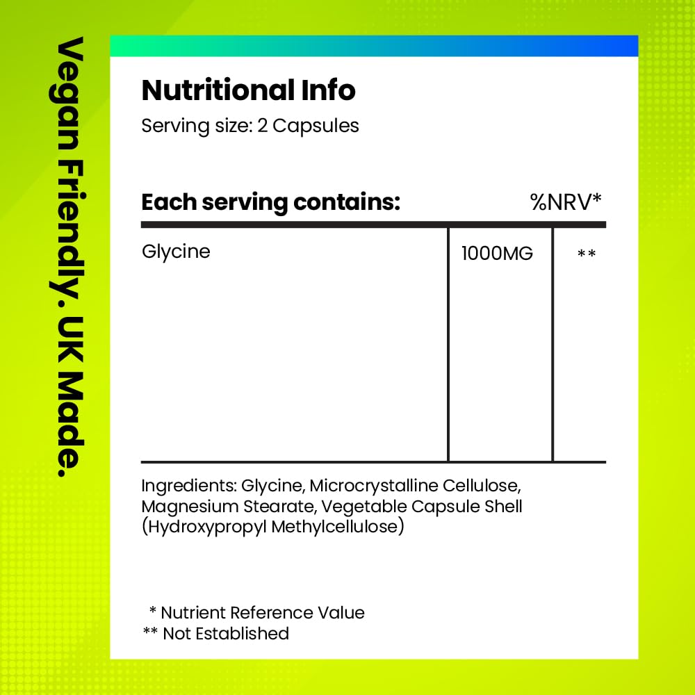 Glycine 1000mg Well-Being Supplements | Build More Muscle, Improve Exercise Performance, Support Brain Health | 1-Month Supply | 60 Vegan Capsules | Fitimins