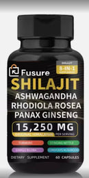 Fusure Shilajit Ashwagandha, Rhodiola Rosea, Panax Ginseng Supplement Capsules for Energy and Health