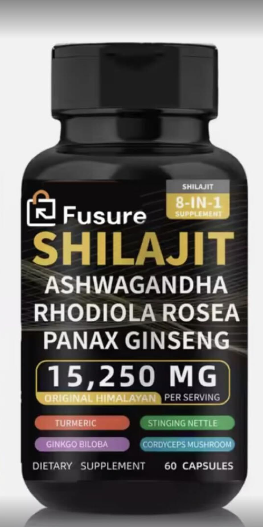 Fusure Shilajit Ashwagandha, Rhodiola Rosea, Panax Ginseng Supplement Capsules for Energy and Health
