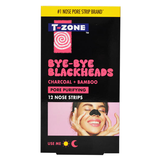 T-Zone Charcoal & Bamboo Nose Pore Strips (12 Pack) - Deep Cleansing Blackhead Remover Strips, Unclogs Pores, Removes Oil & Impurities for Clearer, Smoother Skin