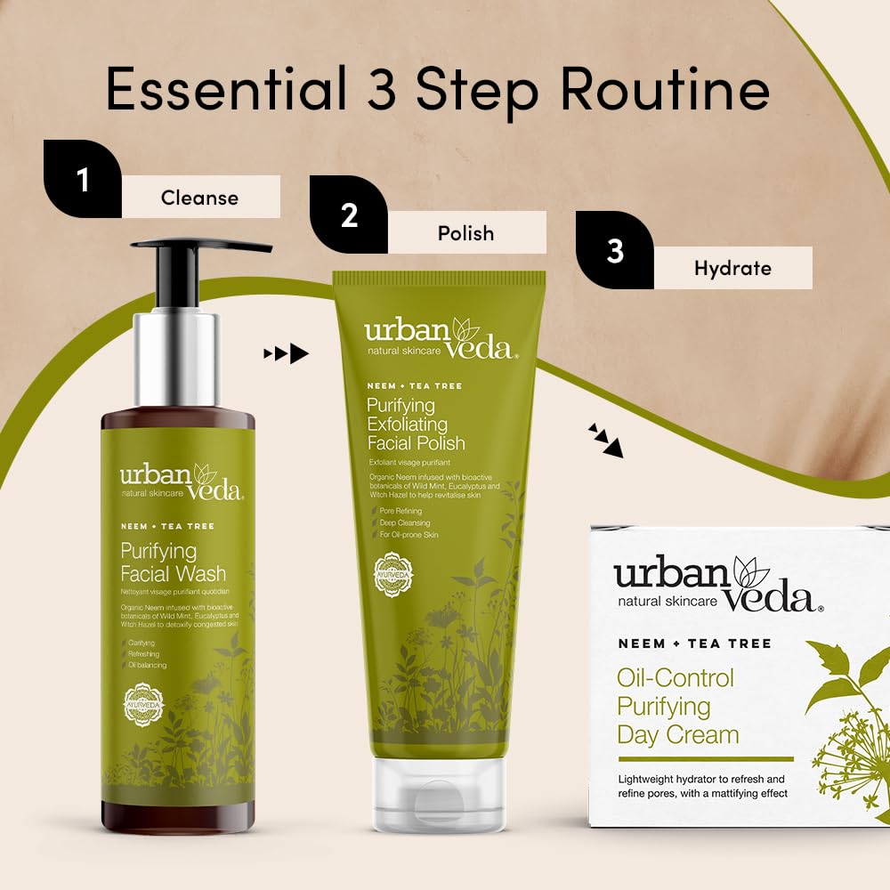 Urban Veda Purifying Face Wash with Neem | Oily Skin Face Wash with Spearmint | Tea Tree Oil for Acne Treatment | Acne Facewash with Ecualyptus Oil | Women & Mens FaceWash for Skin Care | 150 ml