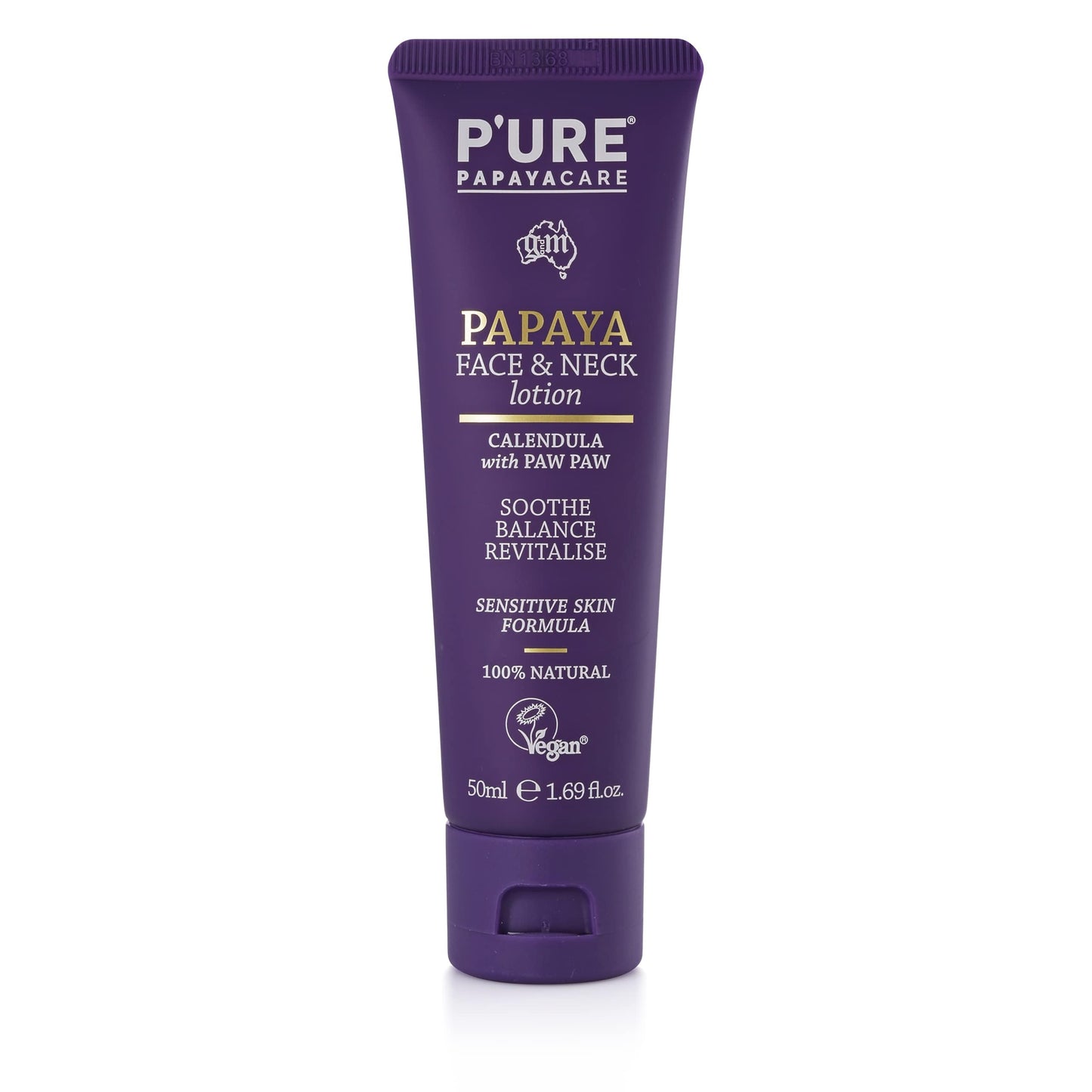 P'URE PAPAYA CARE Face Lotion & Neck Cream 50ml - Vegan Face Moisturiser - Papaya Enzymes, Bergamot, Calendula Cream, Hyaluronic Acid, Vitamin E Face Cream - Natural Facial Moisturising Lotion