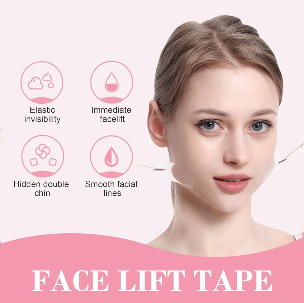 PingWPYe Face Lift Tape, Invisible V Face Sticker with 40 Pcs Wrinkles and 16 Lifting Ropes, Instant Wrinkle Lifting Patches Neck Eye Tape for V-Line Face, Tightening Skin Makeup Lift Tools