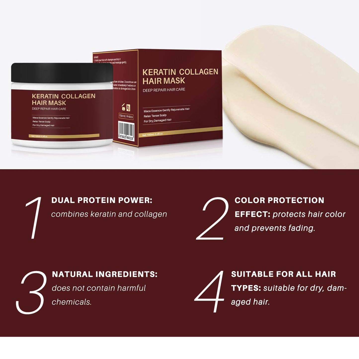 Orknglowy Collagen Hair Mask - Maca Deep Repair Colla-gen Hair Masks For Dry & Damaged Hair | With Hydrolyzed Collagen | Keratin Coll-agen Hair Mask - Deep Repair Hair Care, Smooths and Nourishes