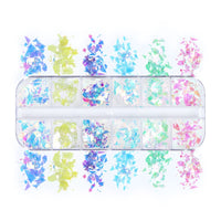 jmeowio Holographic Mermaid Nail Art Glitter Flakes JMEOWIO 12 Grids Holographic Nail Foil Gradient Bright Iridescent Ice Slag Nail Sequins Paillettes Summer Nail Art Decoration for Women Girls