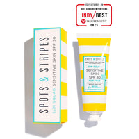 Spots & Stripes - Sun Squad Sensitive Skin SPF 30 for Face, 99% Natural, 100% Mineral Sunscreen for Teens and Young Skin, Organic Aloe Vera Leaf Juice, Jojoba and antioxidant-packed Green Tea (50ml)