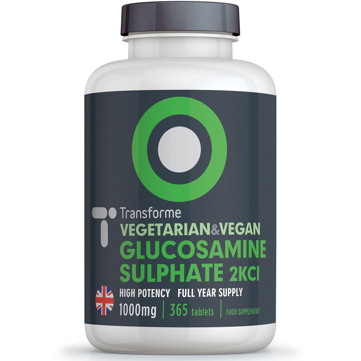 Transforme Glucosamine Sulphate 1000mg 365 Tablets, 2KCl, Vegetarian, Vegan, 1 Year Supply, Gluten Free