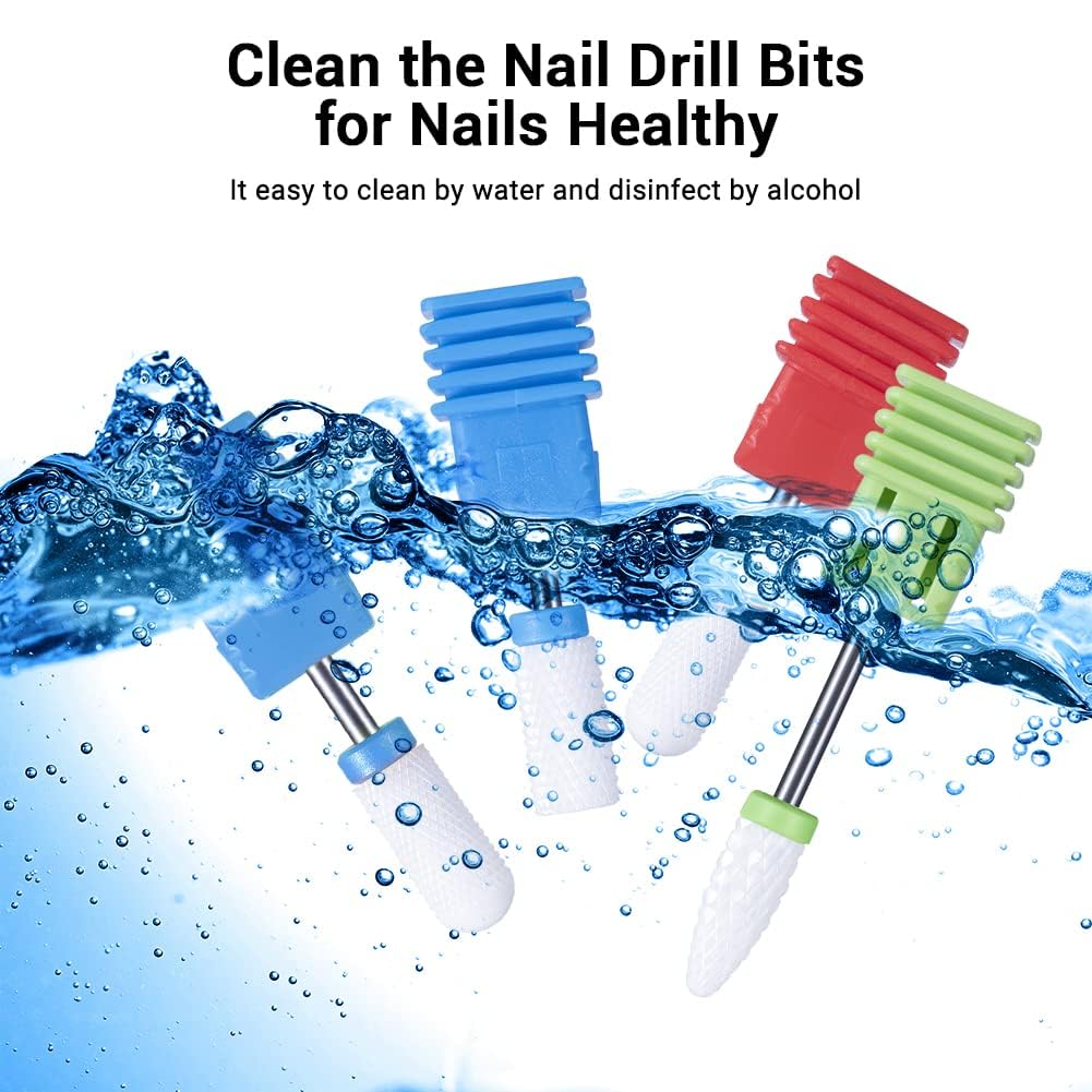 MelodySusie 21pcs Nail Drill Bit Set, Professional 3/32'' Ceramic Diamond Carbide Acrylic Gel Nail Art Tool Kit, Cuticle Remover Bit for Acrylic Gel Dip Powder, Nail Manicure Pedicure (Ceramic 4pcs)
