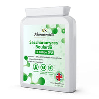 Pharmanostix Saccharomyces Boulardii Supplement 90 Capsules, High Strength, 5 Billion cfu Organisms, No Refrigeration Required, Non-Colonising Yeast with Added Olive Leaf, Biotin and Vitamin D, UK Manufactured