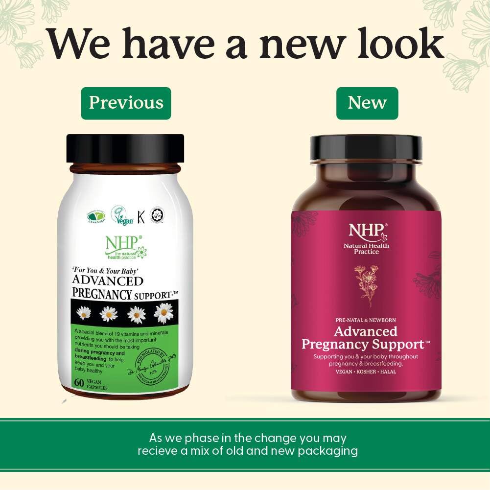 NHP The Natural Health Practice NHP Advanced Pregnancy Support - Multivitamin & Minerals for Healthy Pregnancy - Folic Acid, Iron, B Vitamins, Vitamin D3, Calcium & Magnesium -Vegan, Kosher, Halal - 60 Vegan Capsules