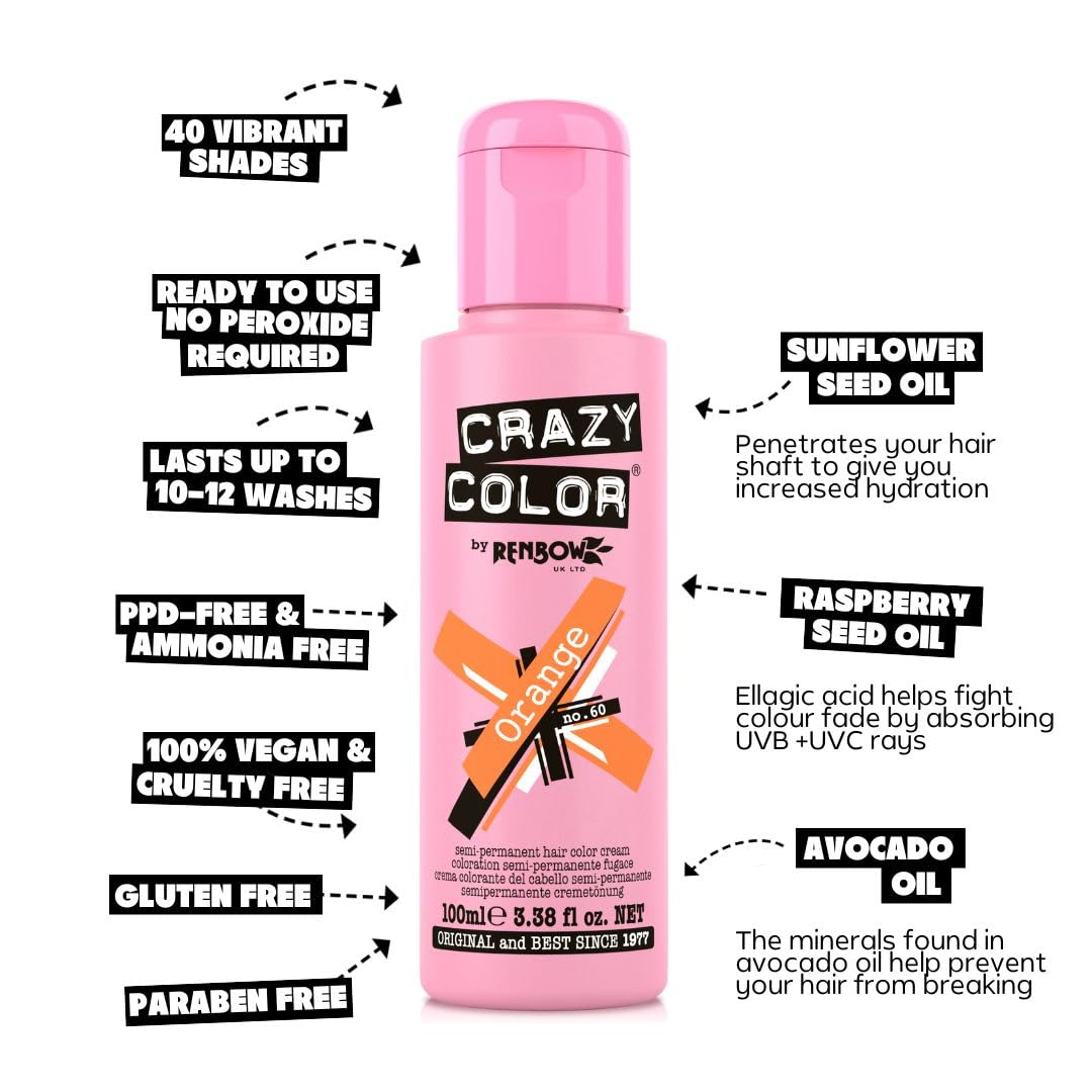 Crazy Color Orange Semi Permanent Hair Dye 100ml