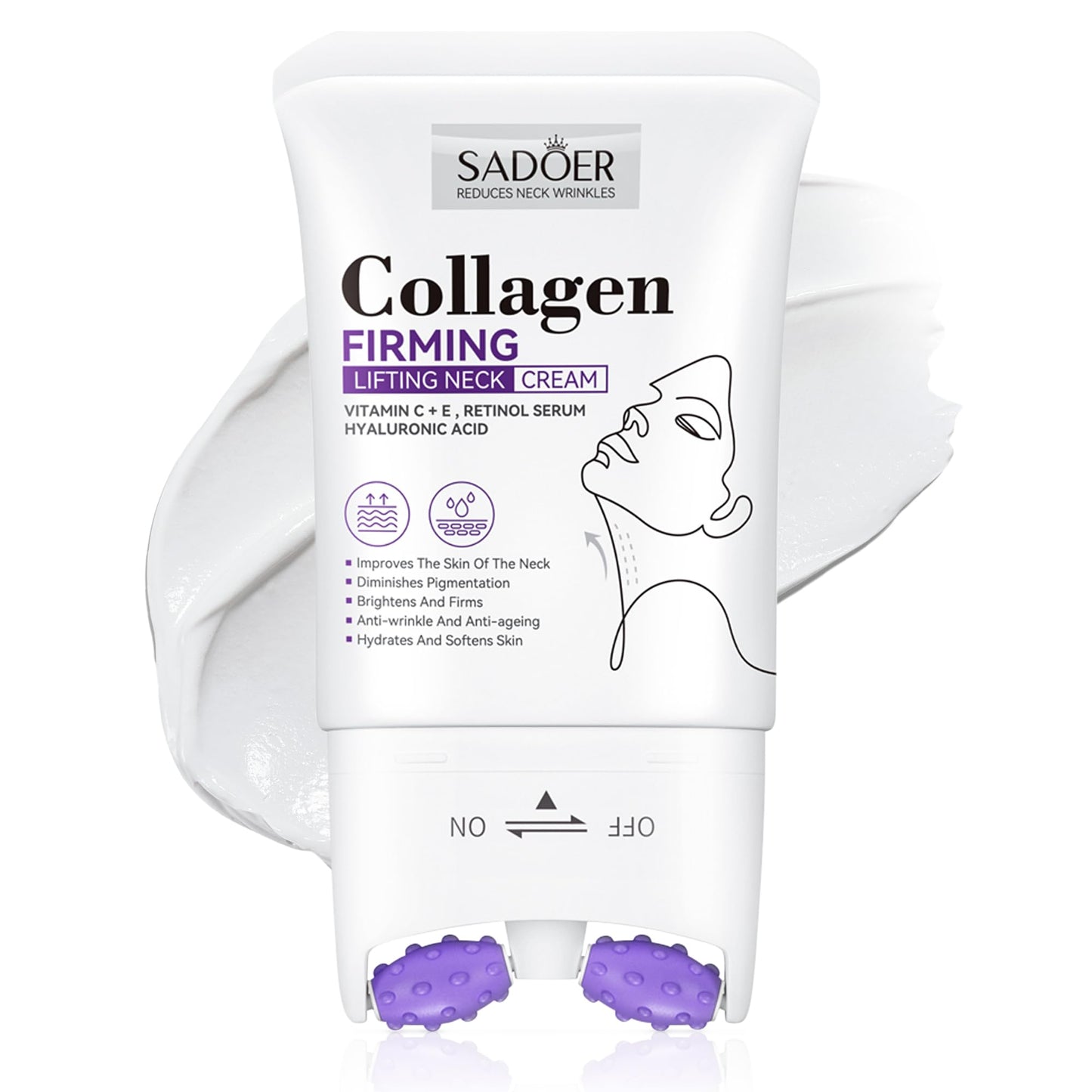 VRAIKO SADOER Gua Sha Neck Cream, Retinol Firming Cream for Neck & Jawline Lifting with Double Massage Rollers, Décolleté Moisturizer for Fine Lines, Elasticity and Hydration, 3.8 oz