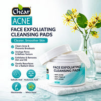 CHEAR ACNE Chear Acne Exfoliating Cleansing Pads 55 Pads – Salicylic Acid, Niacinamide & Hyaluronic Acid Face Pads with Witch Hazel, Pore Clearing Wipes for Acne, Oily Skin & Blackheads