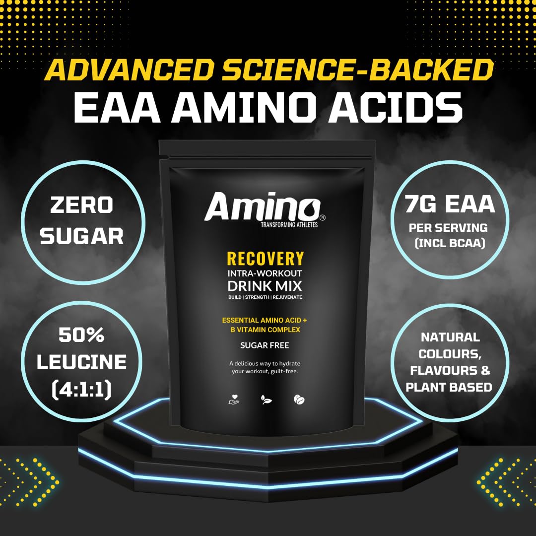 Amino Recovery - EAA & BCAA Intra Workout Powder - 7000mg EAA Amino Acid Recovery Drink & BCAA Powder - Protect Muscle & Aid Recovery - Sugar Free & Vegan (Apple, 22 Servings)