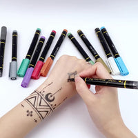 PORUPAEL 10 Colours Temporary Tattoo Pen, Temporary Tattoo Markers for Skin, Tattoo Pen Kit, Body Markers for Kids and Adults Art Marker Pens for Kids and Adults Party Festival Dress Up
