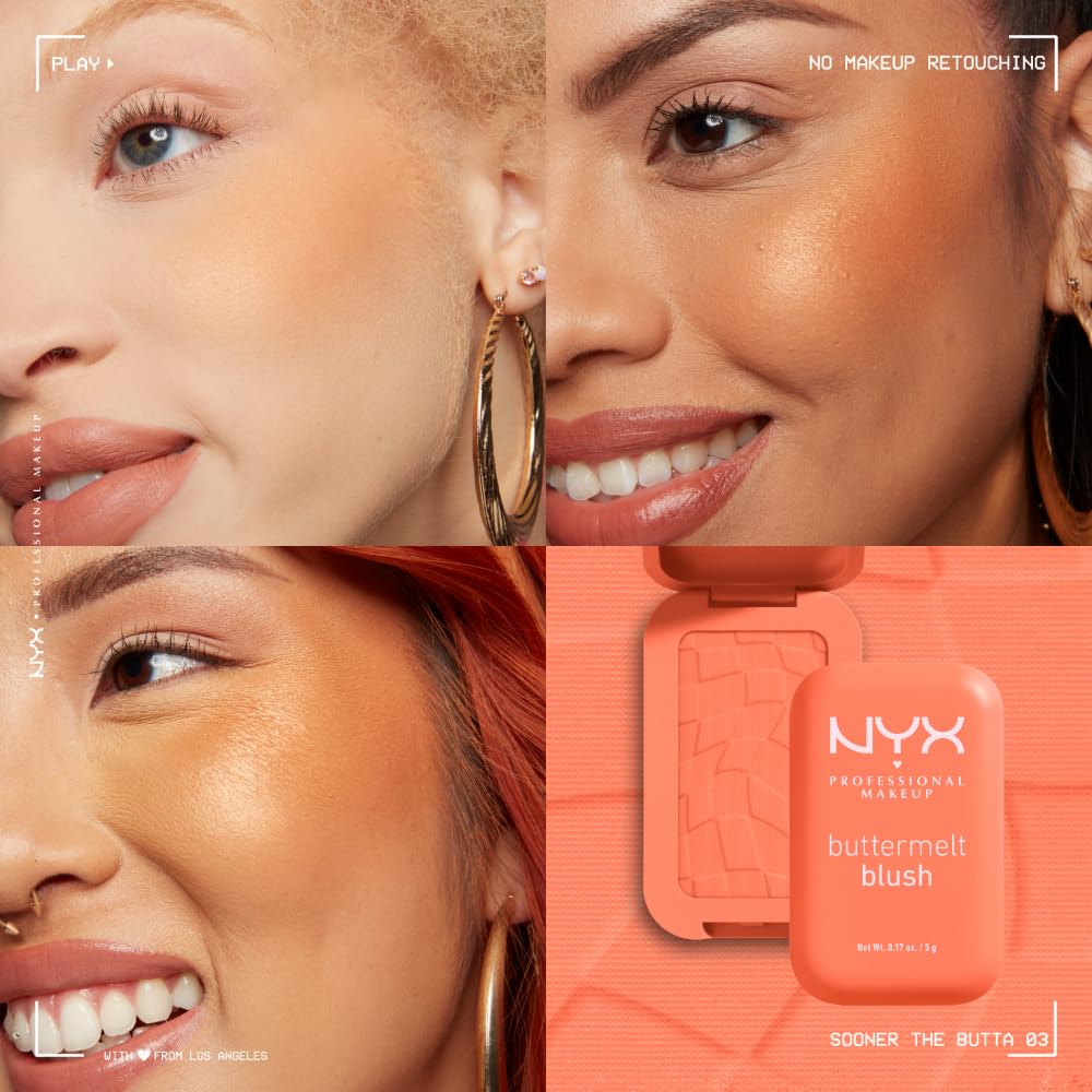 NYX PROFESSIONAL MAKEUP NYX Professional Makeup Buttermelt Powder Blush, Up To 12H Wear, Seamless Blending, Fade and Transfer Resistant, With Shea and Mango Butter, Vegan Formula, Shade: Sooner The Butta