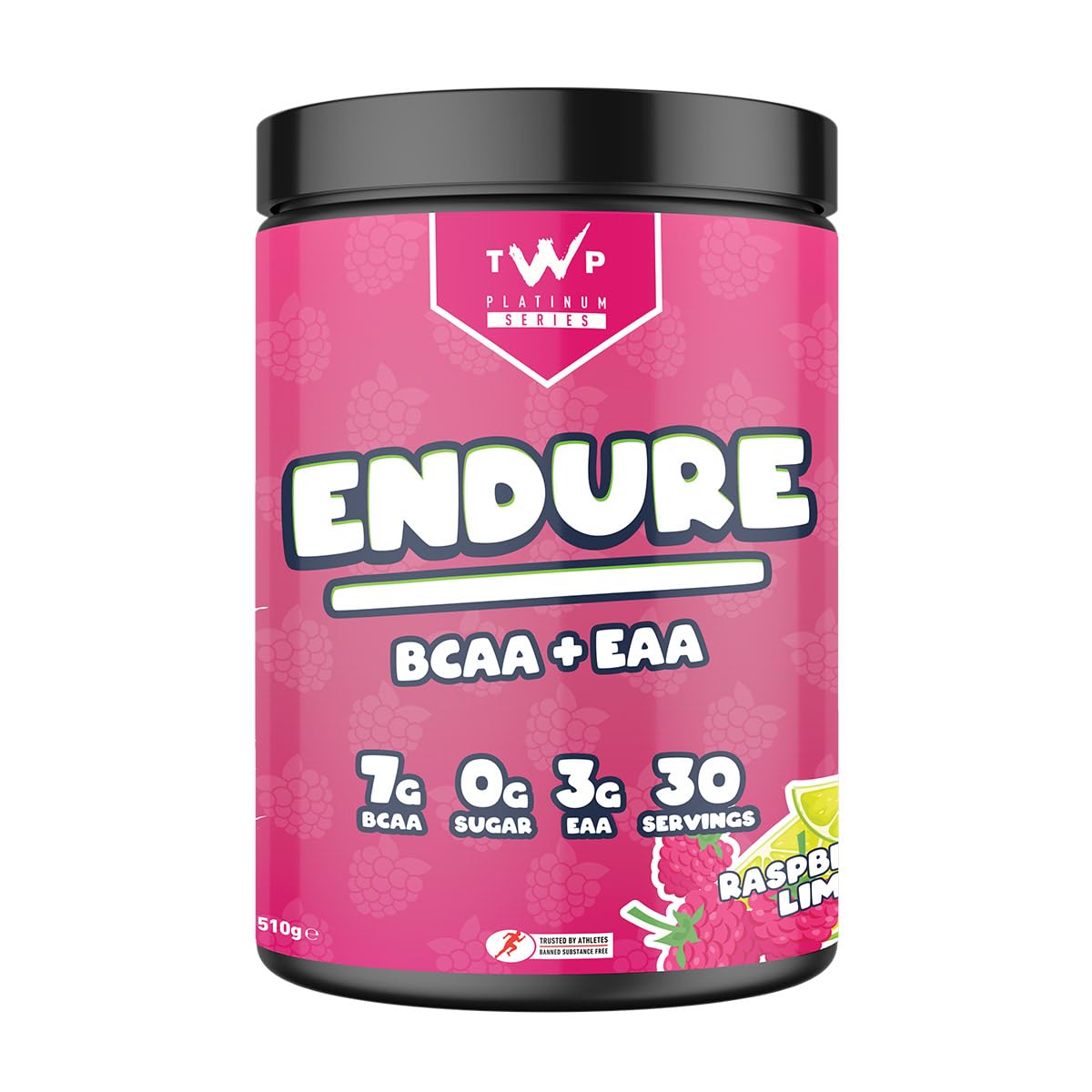 TWP Nutrition Platinum Series Endure, EAAs & BCAAs Electrolyte Blend Pre, Intra and Post Workout, Zero Sugar, 510g and 30 Servings, 18 Great Flavours (Raspberry Lime)