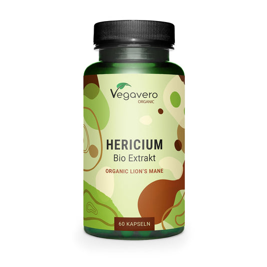 Vegavero Organic Lions Mane Supplement | NO Additives | Nootropic High Strength Mushroom Extract | 50% Polysaccharides | 60 Capsules | Vegan |